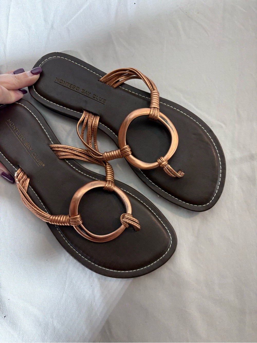 Montego Bay Club Dark Brown Sandals with Copper Ring Detail